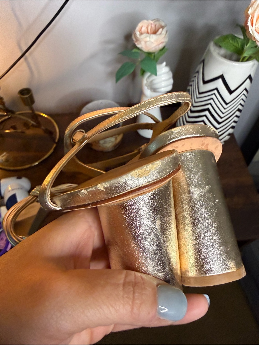 Reformation Metallic Gold Knotted Ankle-Strap Heels - Picture 4 of 8